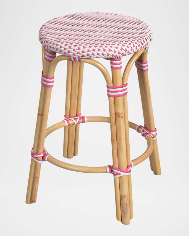 Tobias 24" Rattan Counter Stool, White/Pink Dot